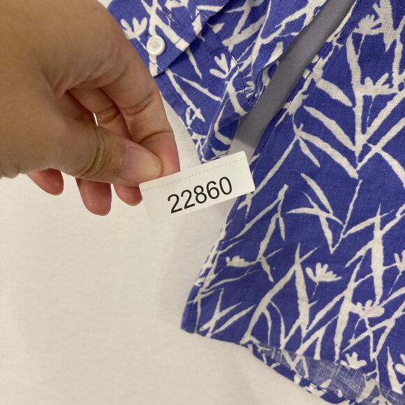 Liz Claiborne size Large Purple White Abstract 100% Linen 3/4 Sleeve Button Down - Picture 11 of 11